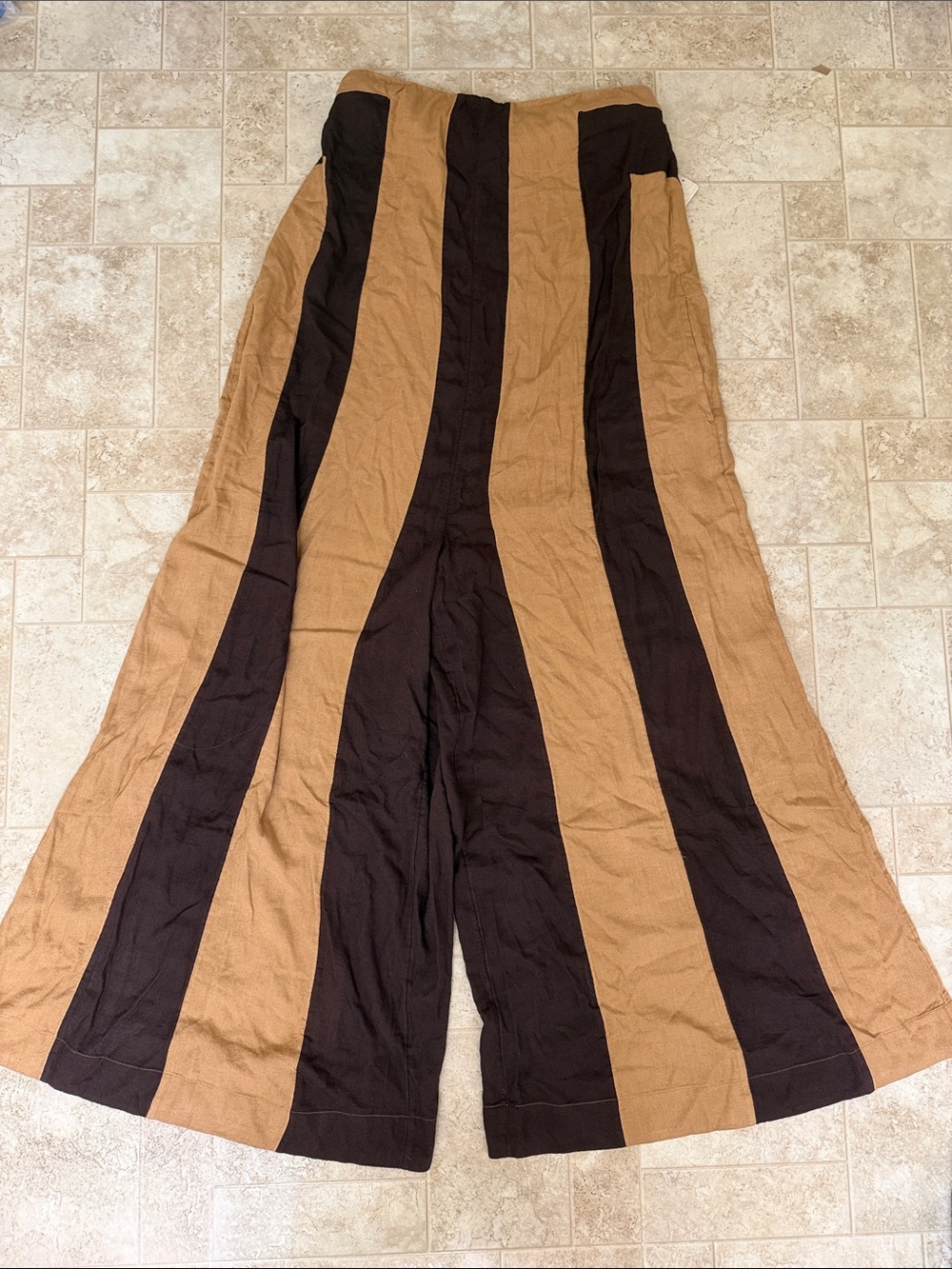 Free People Wide-Leg Striped Sleeveless Jumpsuit in Brown and Black